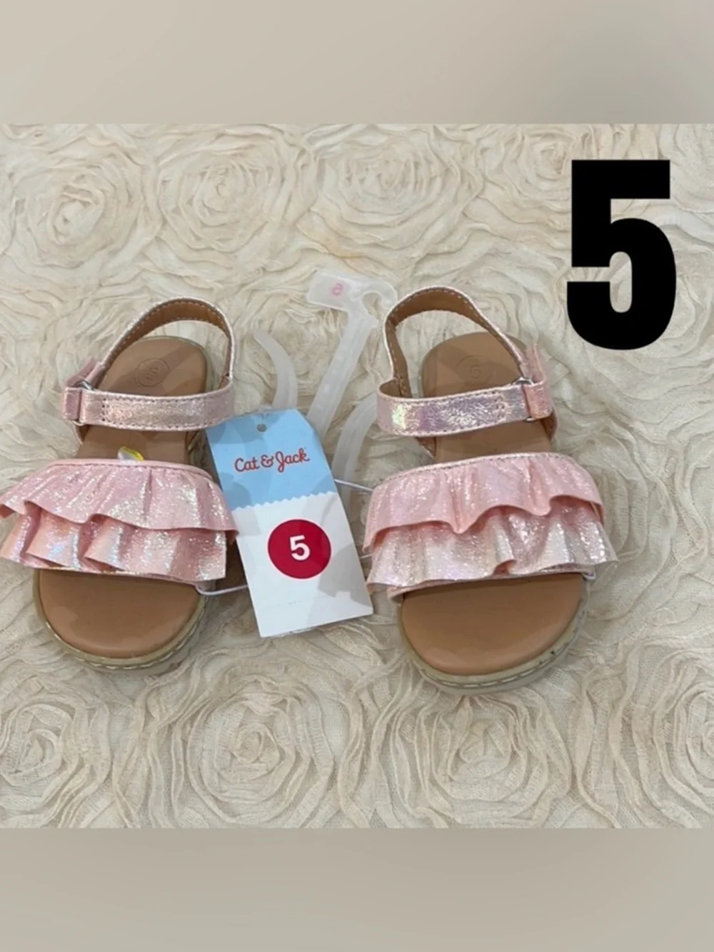 Cat & Jack Pink Shimmer Ruffle Sandals infant size 5